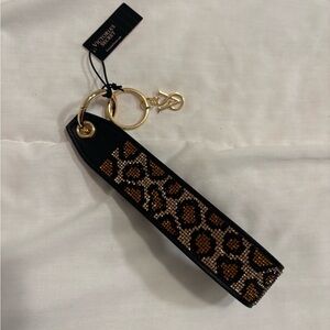 Pink Victoria’s Secret leopard wristlet keychain